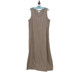 Vintage Vision Apparel Sz 10 Linen Cotton Beige Faux Wrap Maxi Dress Sleeveless